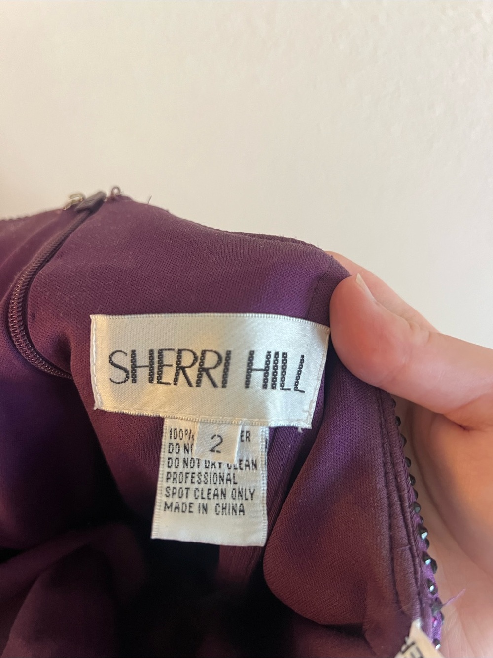 Sherri Hill One-Shoulder Purple rhinestones Evening Gown with High Slit - Picture 3 of 5